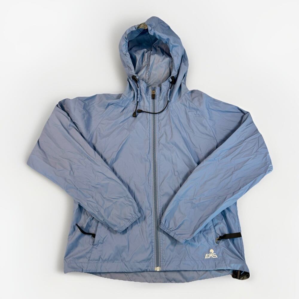 EMS Ripstop Hooded Jacket Blue Lightweight Windbreaker Womens S Packable Travel